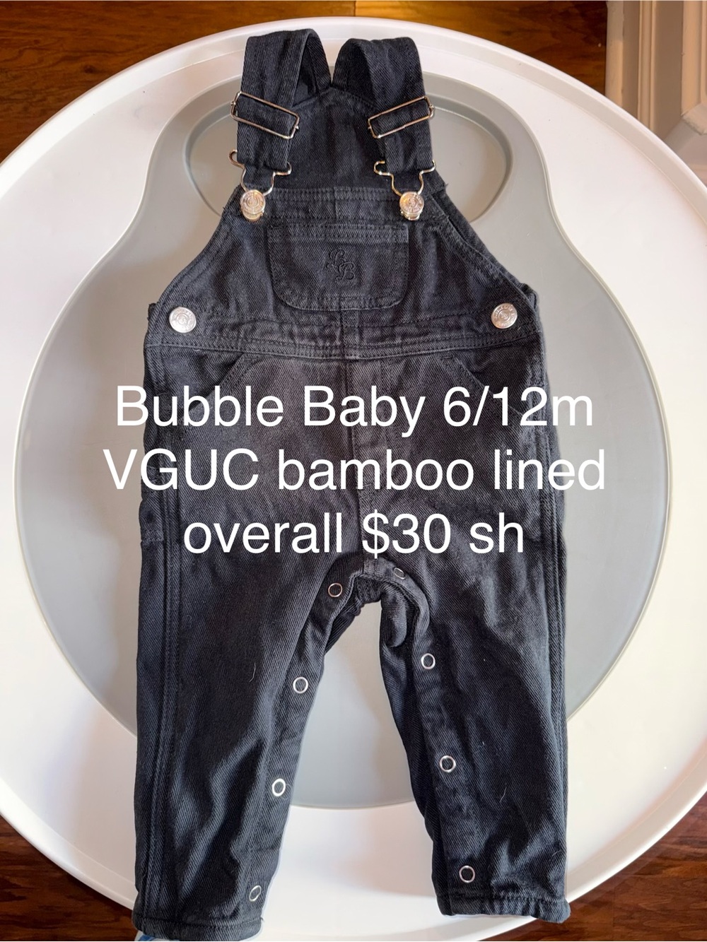 Black Bamboo-Lined Baby Overalls